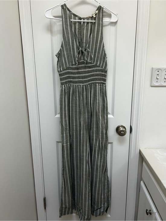 Blush Pants - Blush Olive Green and White Striped Halter Jumpsuit